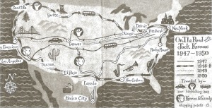 Mapa de los viajes de Jack Kerouac, durante 1948 y 1949, y que vieron la luz en la novela "En el camino"